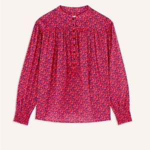 ba&sh Freja floral cotton blouse with smocked sleeves, size L